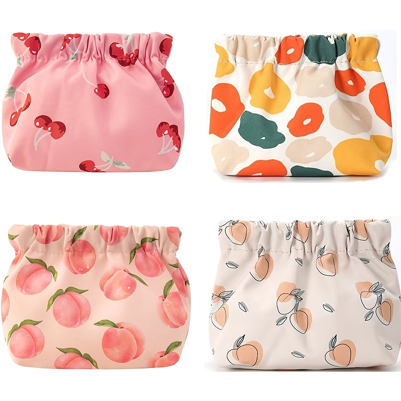 TEMU 4pcs/Sac de Cosmétique à cordon avec motif de fruits, grande capacité, à cordon, individuels, convient aux pinceaux de Cosmétique, rangement de