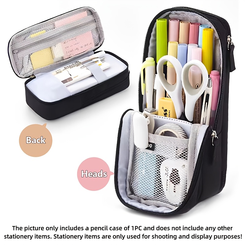 Image of Double-layer Portable Small School Bag Pencil Case Office And Study Storage Stationery Bag Pencil Case Stationery Supplies Can Hold Sticky Notes, Stickers, Markers, Etc. 1pc