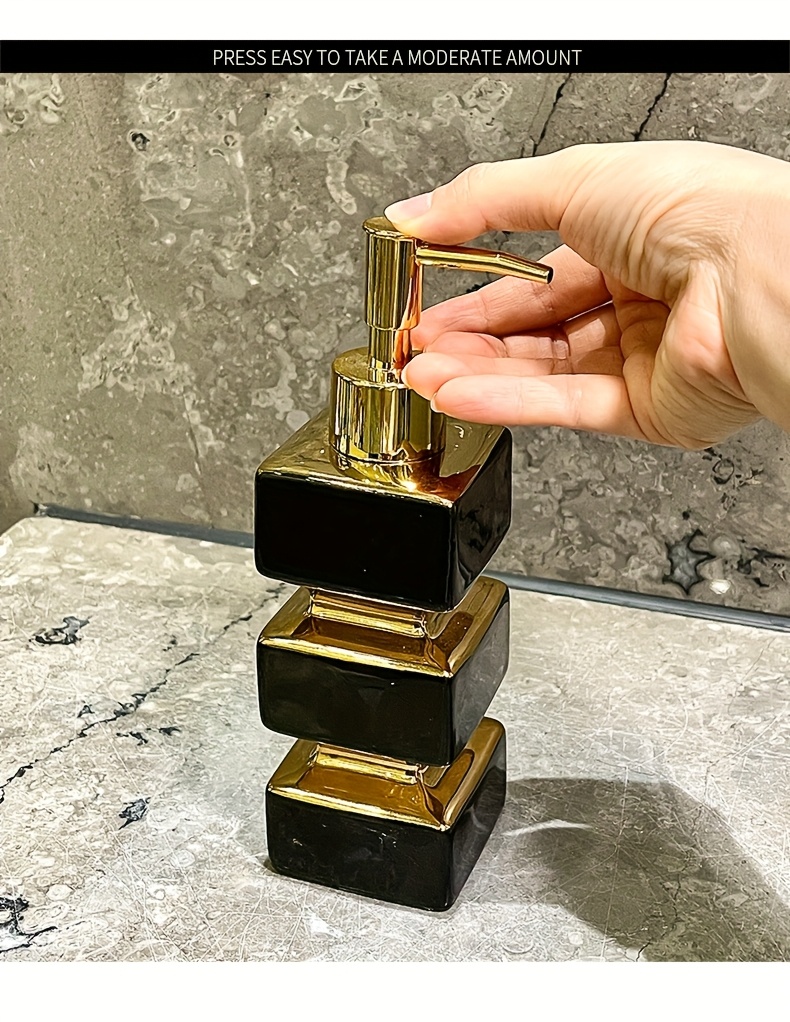 Bathroom Organization And Storage Supplies, Creative Unique Ceramic Mirror Black And White Soap Dispenser, Hotel Washstand Liquid Dispensing Bottle, Pump-Type Empty Bottle, Reusable Shampoo, Shower Gel, Square Tower Lotion Bottle