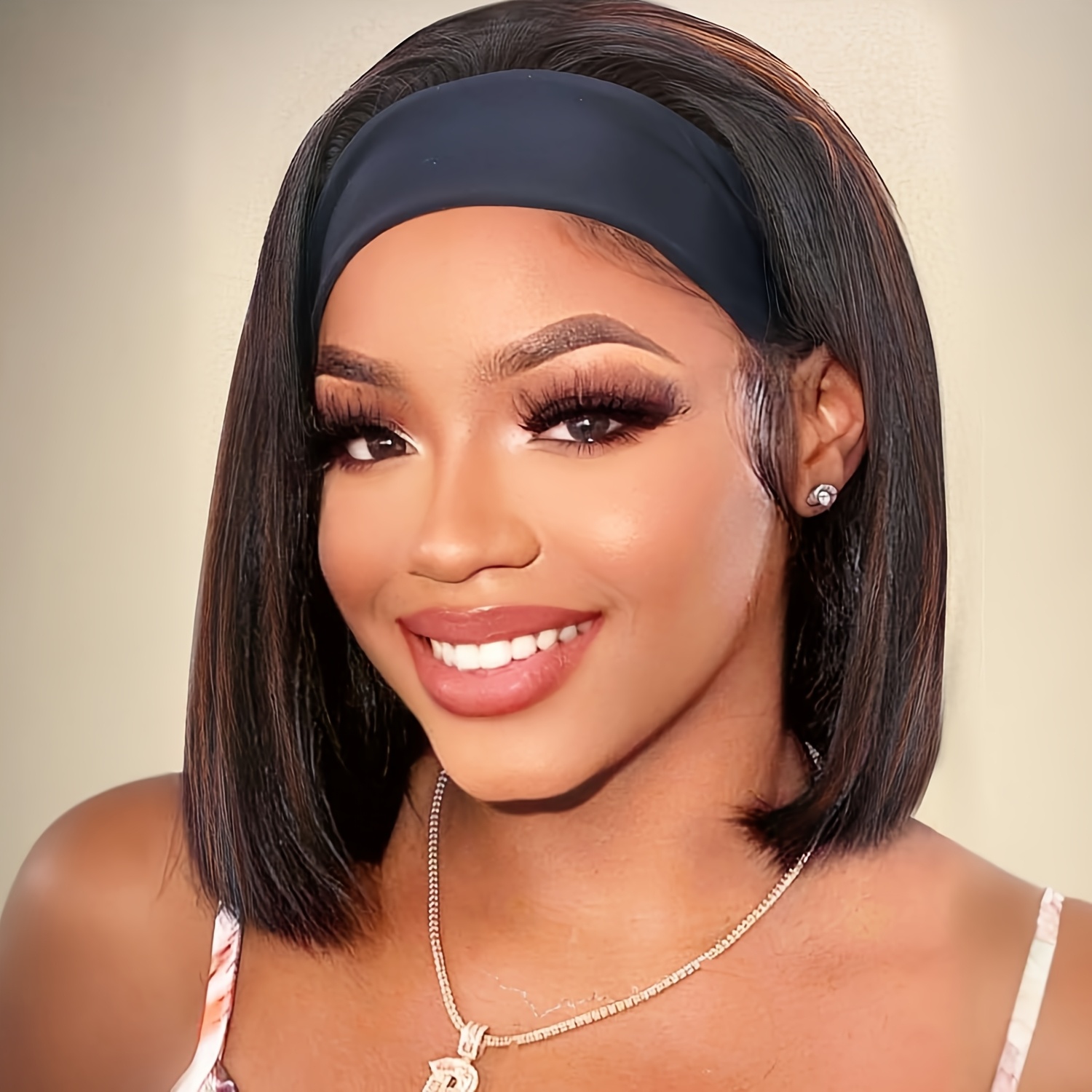TEMU Bob Headband Wigs For Women 10/14 Inch On Glueless Wigs Short Straight Bob Headband Wigs Short Bob Wigs None Lace Heat Resistant Synthetic Wigs