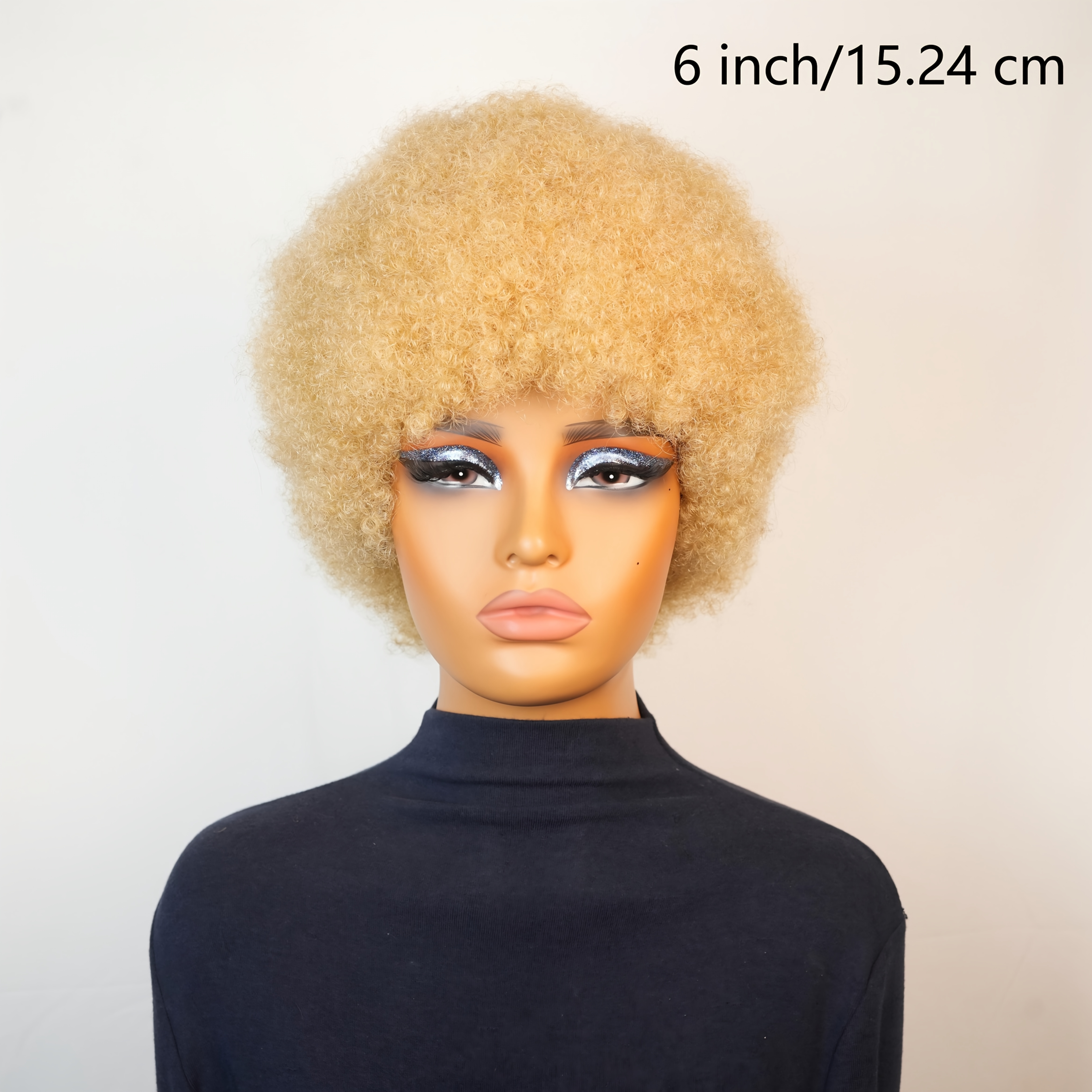 Afro Wig Made From Brazilian Human Hair, Featuring A Short Curly With 200% Density, A Cap, And Bangs. This Full Machine-made Hairpiece Is Perfect For Christmas Parties, Music Festivals