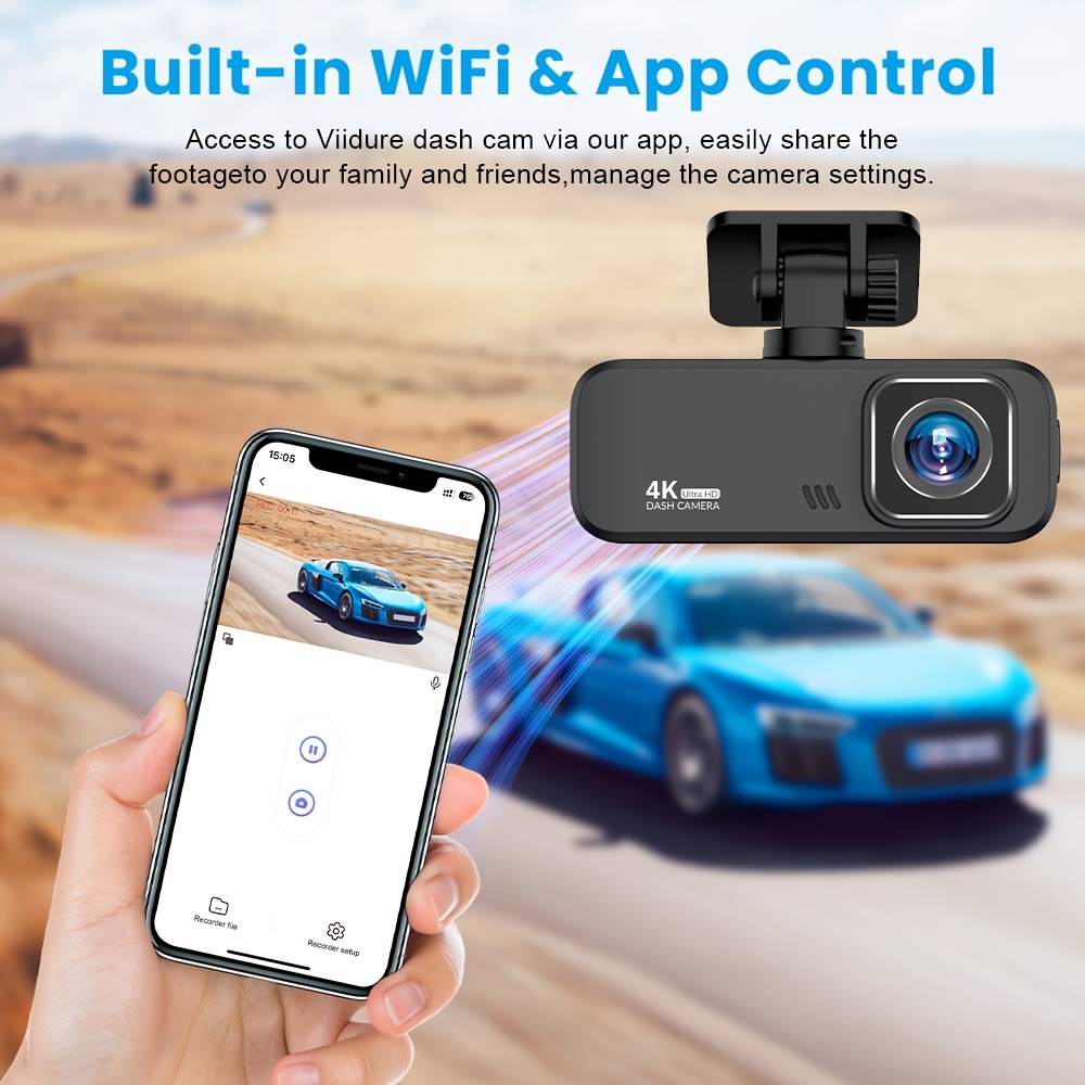 Dash Cam Front and Rear with 128GB TF Card, 4K+1080P Dual Dash Camera for Cars, 5.0cmIPS Display Mini Car Camera, APP Control, Built-in Wi-Fi & G-Sensor, 170° Wide Angle, WDR, Night Vision, Loop Recording, 24/7 Parking Mode, Support 256GB Card Max