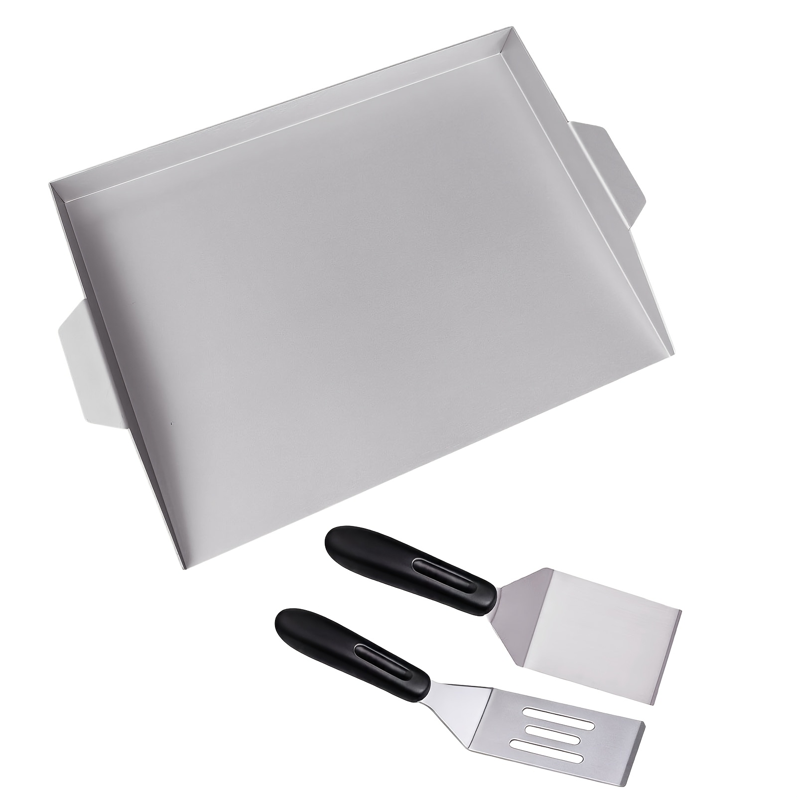 Image of Barbecue Griddles Grill Pan With Handle, 40x30cm Universal Bbq Griddle + Compatible With Multiple Stoves, Stainless Steel Thickened Heat, For Outdoor Patio Camping