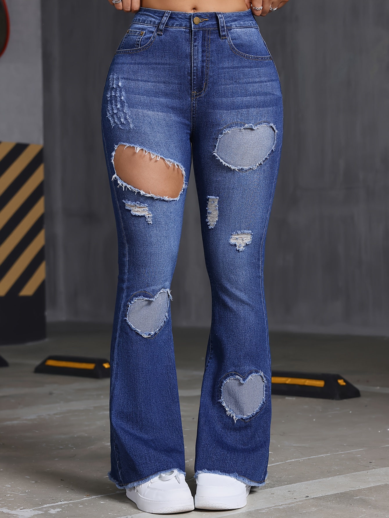 women's high waisted ripped flare jeans sexy heart shaped Temu
