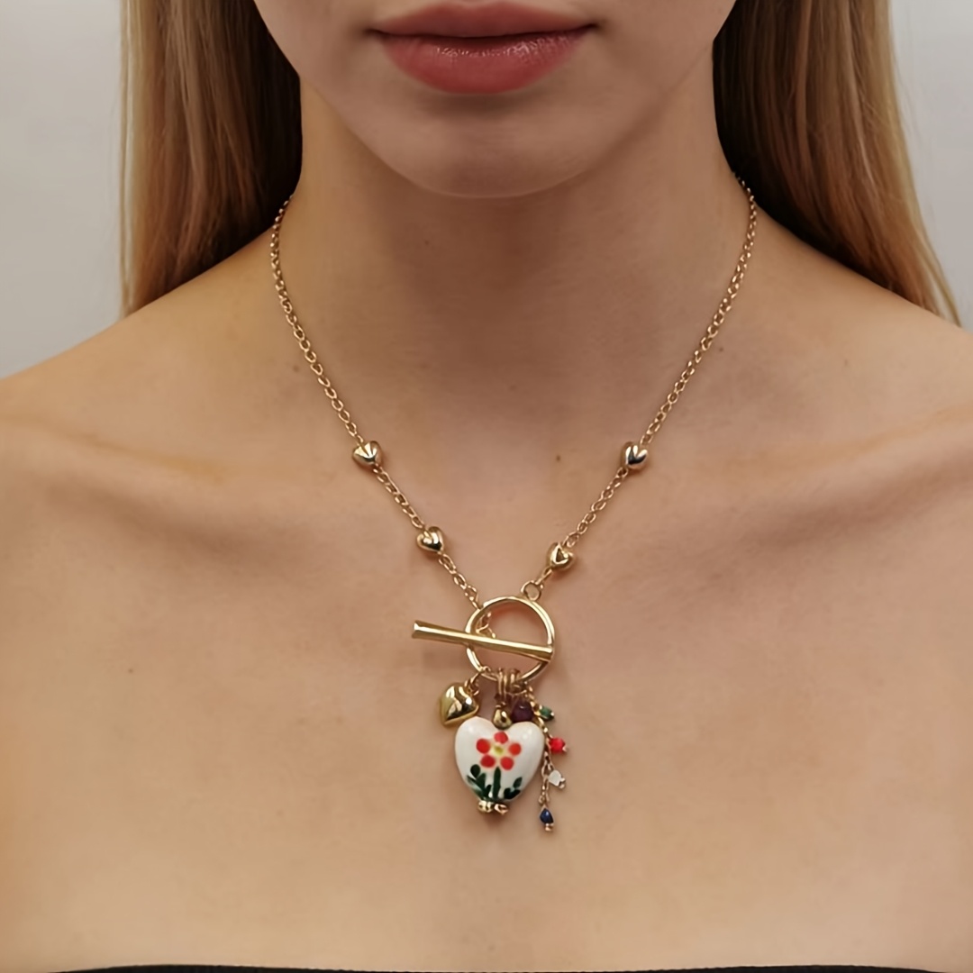 TEMU Collana elegante, , , elegante e con un tocco boh矇mien, realizzata con una catena in ferro e CCB a forma di cuore. Perfetta per abbigliamento