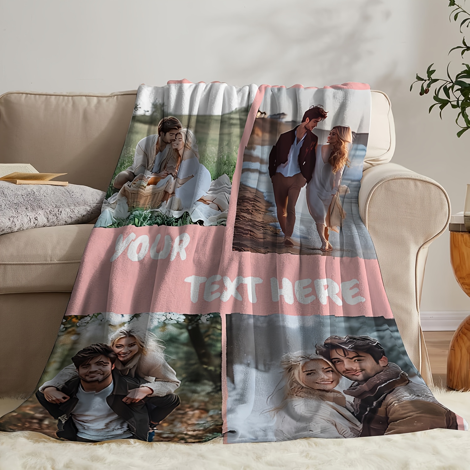 TEMU 1pc Couverture Épaissie Personnalisée avec Photo et , Literie Personnalisée, Couverture Épaissie en Flanelle, Cadeau d'Anniversaire de Famille,