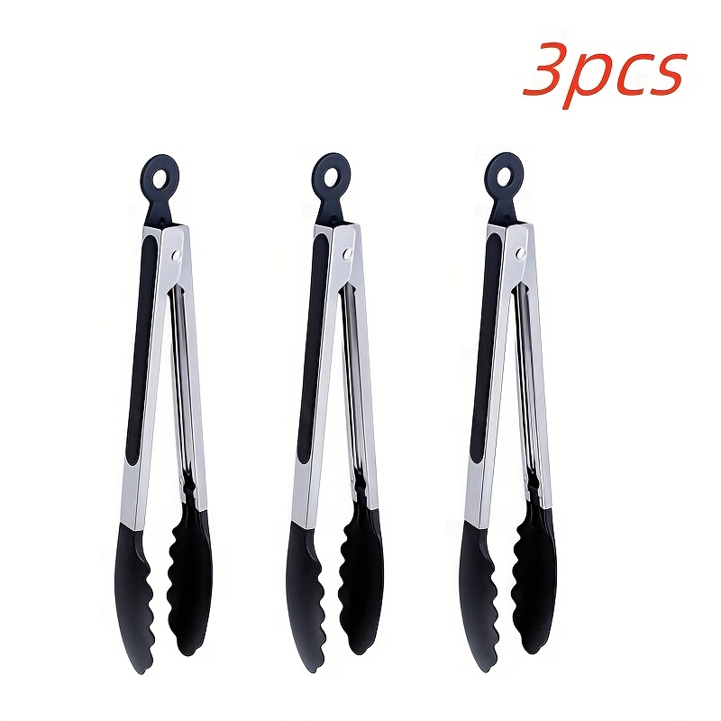 TEMU 3pcs Red Color, Black Color And Random Colors Kitchen Tongs, Not Heat-tolerant, 8-inch, Is Mini Sizes Made Of Stainless Steel, With Pp Handles