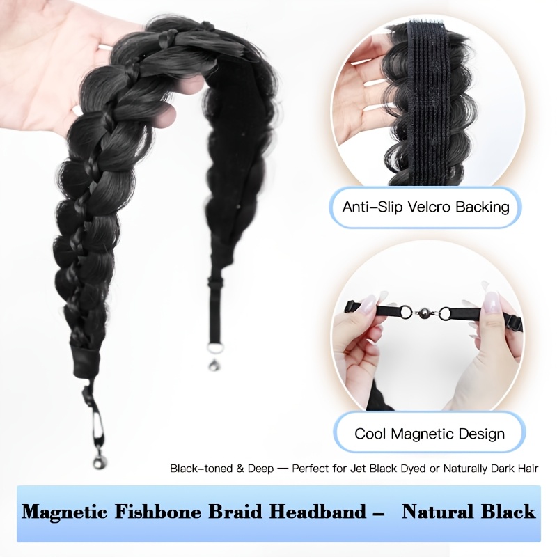Braided Headband Wig, Magic Tape Design For Non-slip, Magnetic Clip For Easy & Quick Wear