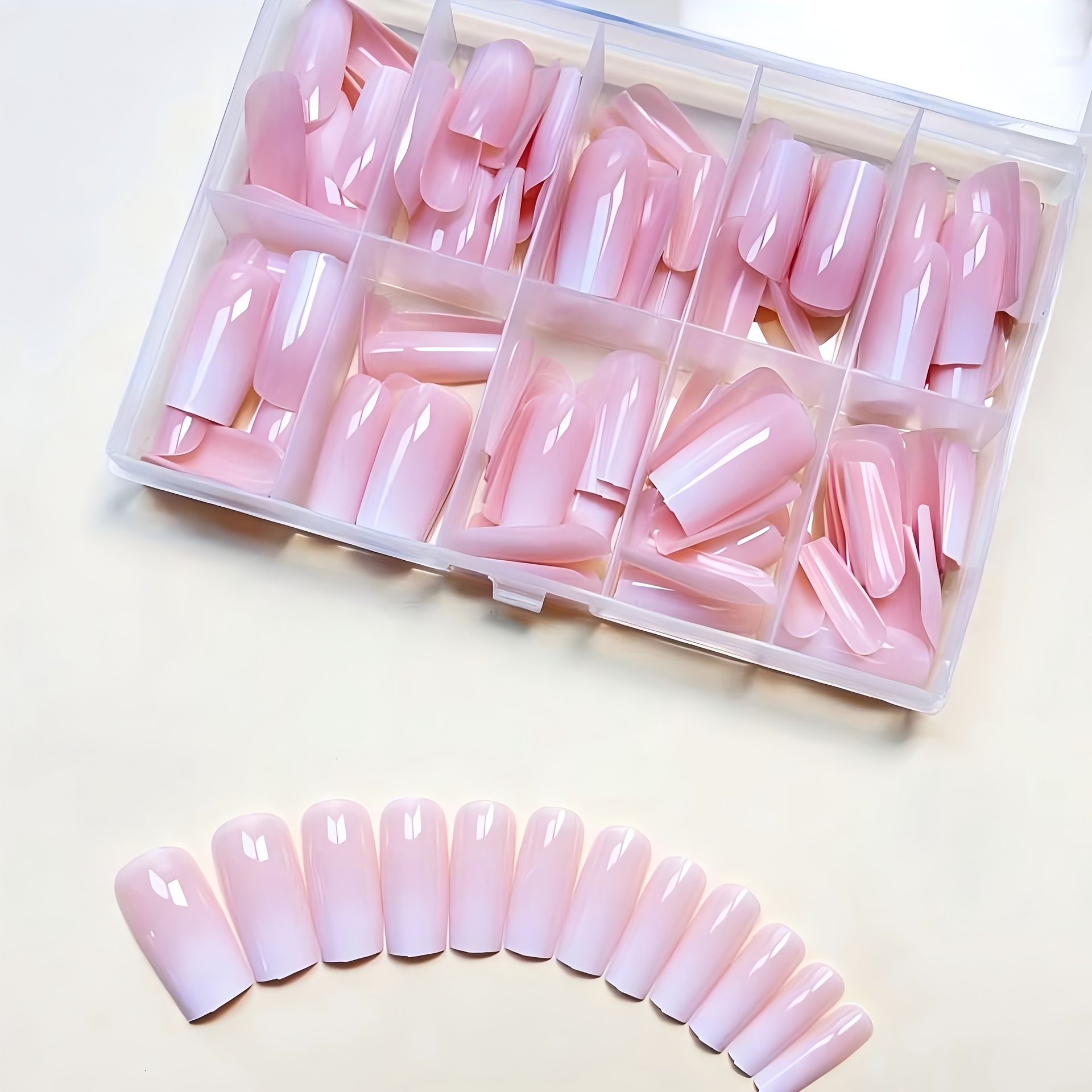 E-shop 120 Stück Rosa Verlauf Press-On Nägel - Rosa zu Weiß Ombre Design, Mittlere Quadratische Form, Glänzendes Finish, Einfache DIY Anwendung, für