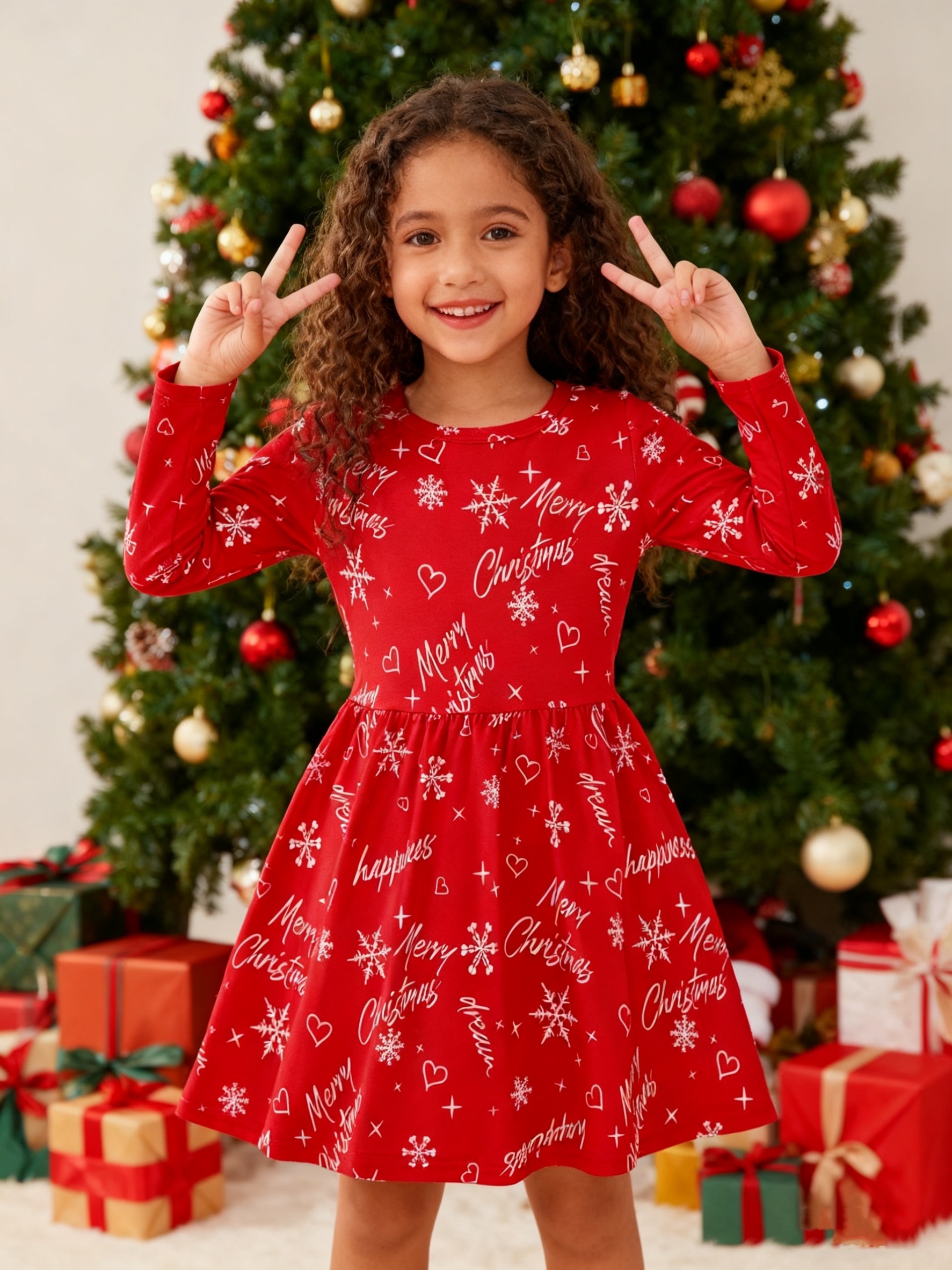 girls christmas party dress poinsettia snowflake print long - Temu Mauritius