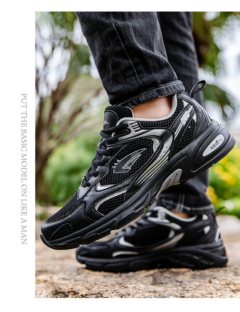 Men's Stylish Sports Shoes In Black With Silvery, Breathable Mesh, And Large Sizes 40-46, Perfect For Casual Wear.