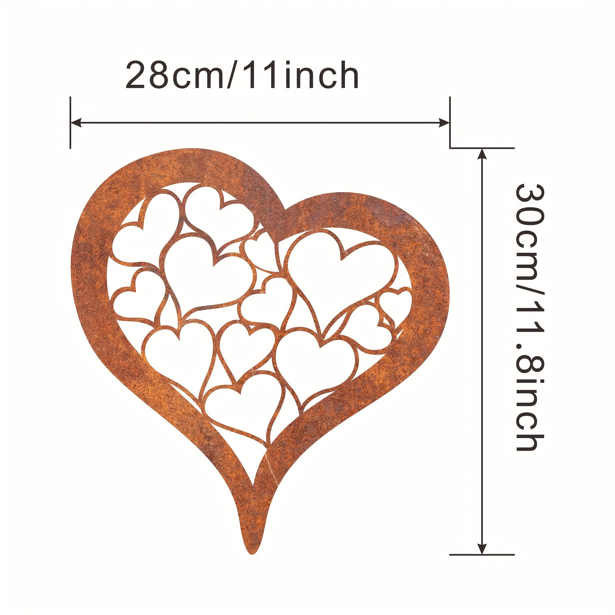 E-shop 【2D Flat】 [2D Flat] Ein vintage Metall rostiges herzförmiges Gartenschild mit einem großen Herz im , das mit , ausgearbeiteten kleinen Herzen