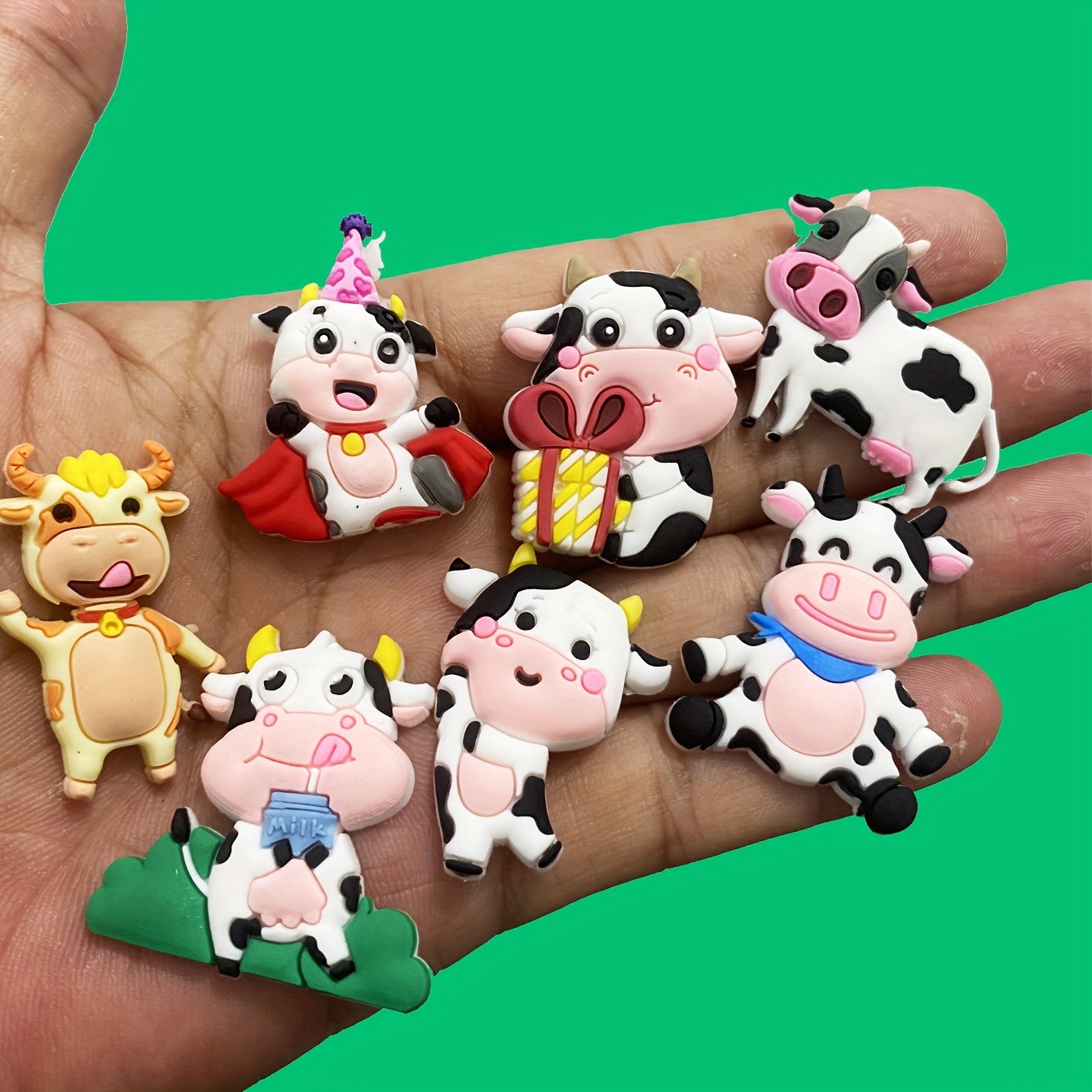 

7pcs Cartoon Cow & Farm Animal Charms Set - Pvc For Bags & Wristbands, Removable & Creative - Ideal Gift For Birthdays, Christmas, Valentine's, Halloween