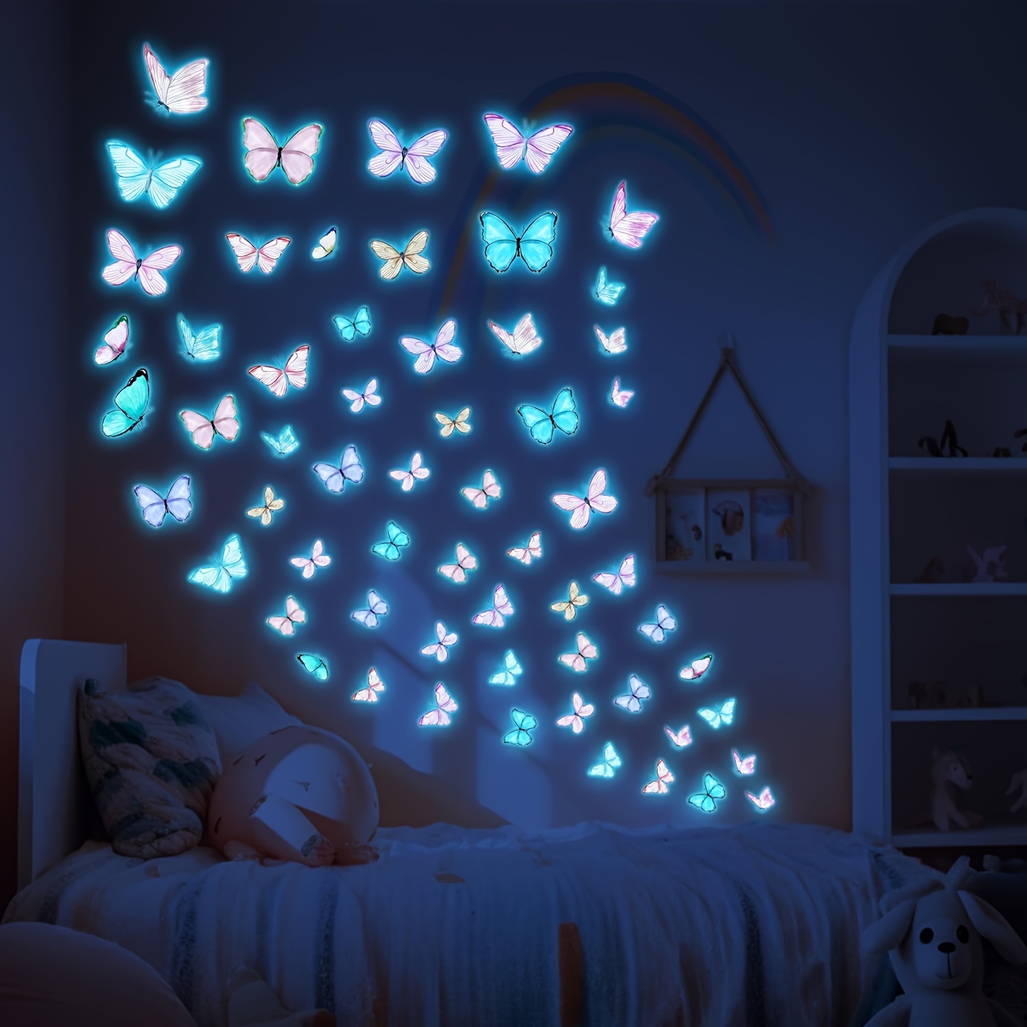 85pcs Luminous Colorful Blue Light Light Charging Layout Room Background Wall Pink Green Purple Blue Flying Ceiling Decoration Fluorescent Wall Stickers