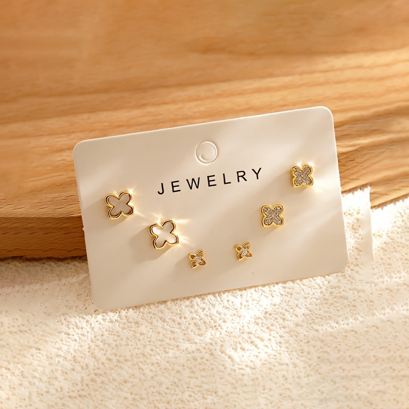 TEMU 6pcs Four-petal Flower Stud Earrings Set Exquisite Fashionable Small Temperament Versatile Earrings Daily Wear Ear Jewelry Women
