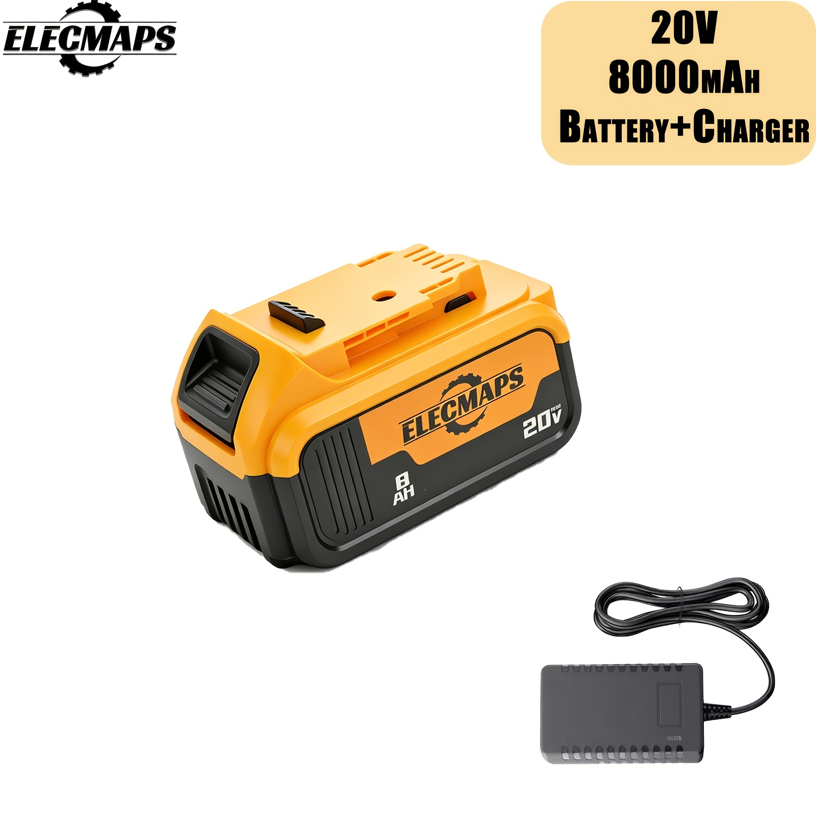 TEMU 8000mah Lithium , Compatible With 20v Power Tools, Includes Battery And Charger, Long , , Essential Tool Accessory