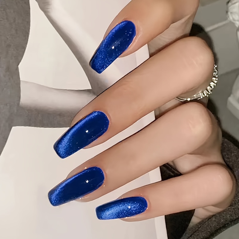 24 Blue Ballet Cat-eye Nail Tips, Suitable For Wearing At Dance Parties