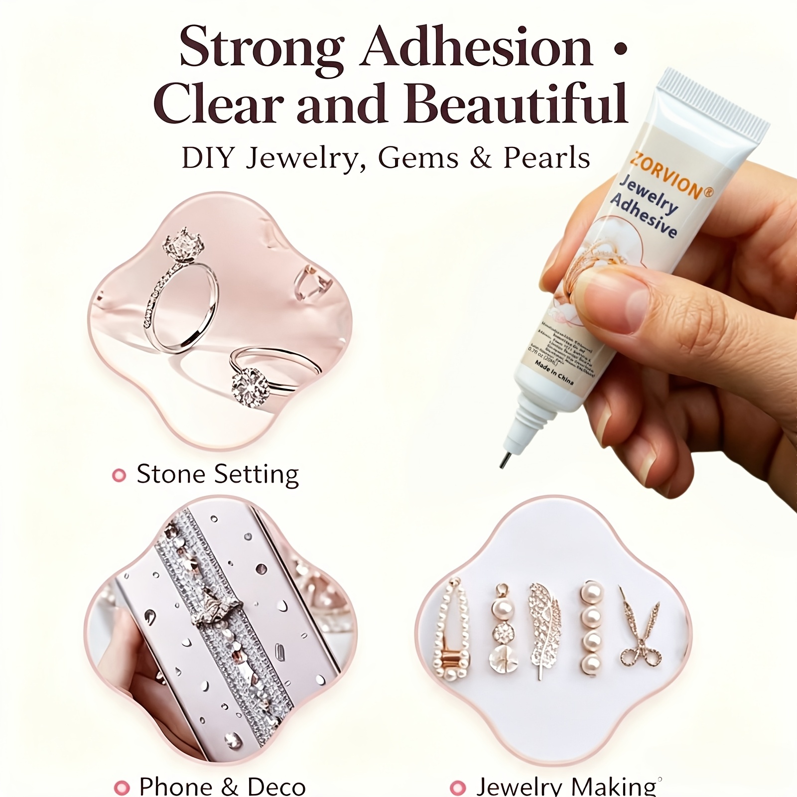 Jewelry Adhesive for Bonding Pearls, Rhinestones, and Gemstones