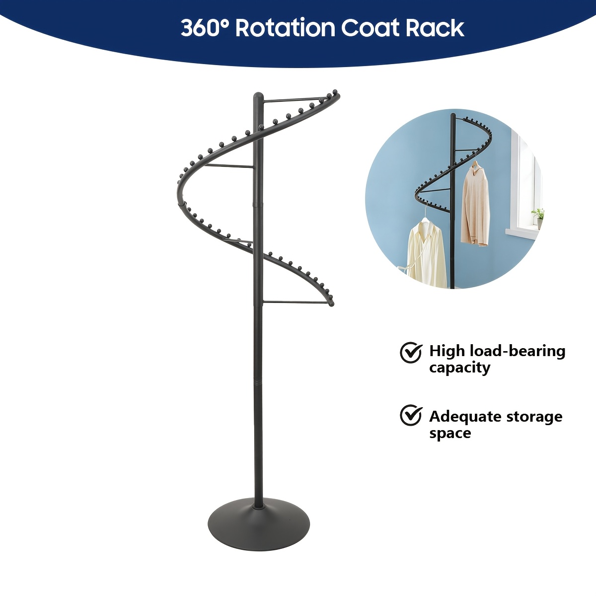 Image of Spiral Clothes Racks, 360 Degree Rotatable Metal Clothes Stands, Freestanding Clothes Rack, Multifunctional Clothes Stands For Bedroom, Living Room, Shops (black)