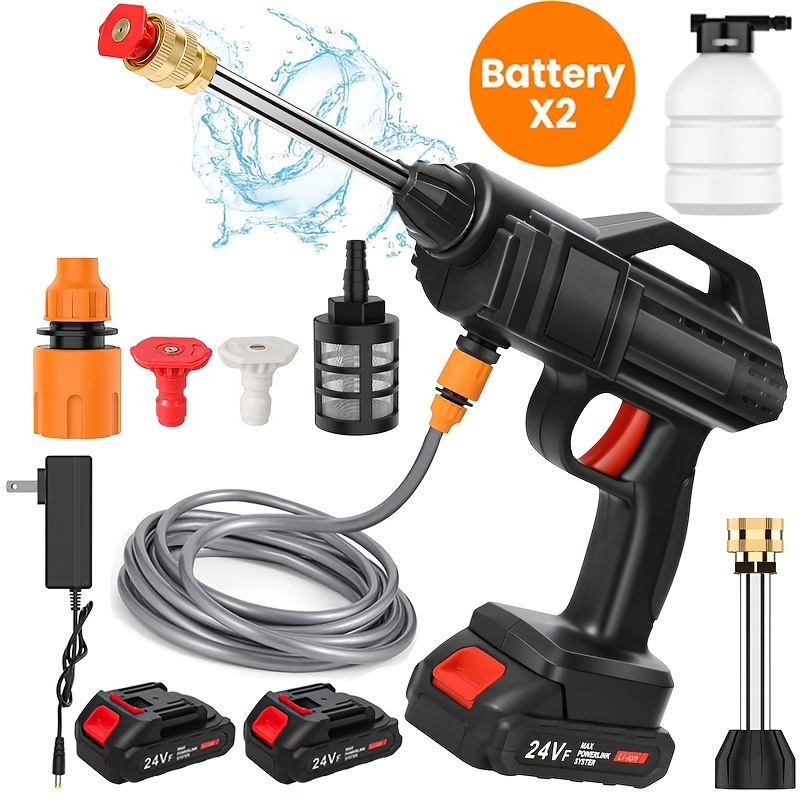 

Nettoyeur haute pression fil GOXAEEE 1500W, pistolet à eau alimenté par batterie 24V, à rapide, en plastique, compatible avec batterie Makita 21V, machine de nettoyage polyvalente.