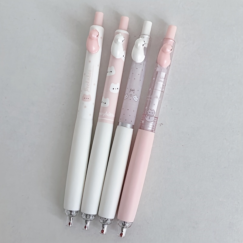 TEMU 4pcs Pink White Cat Style 0.5mm Quick Pen Smooth Writing Office Supplies