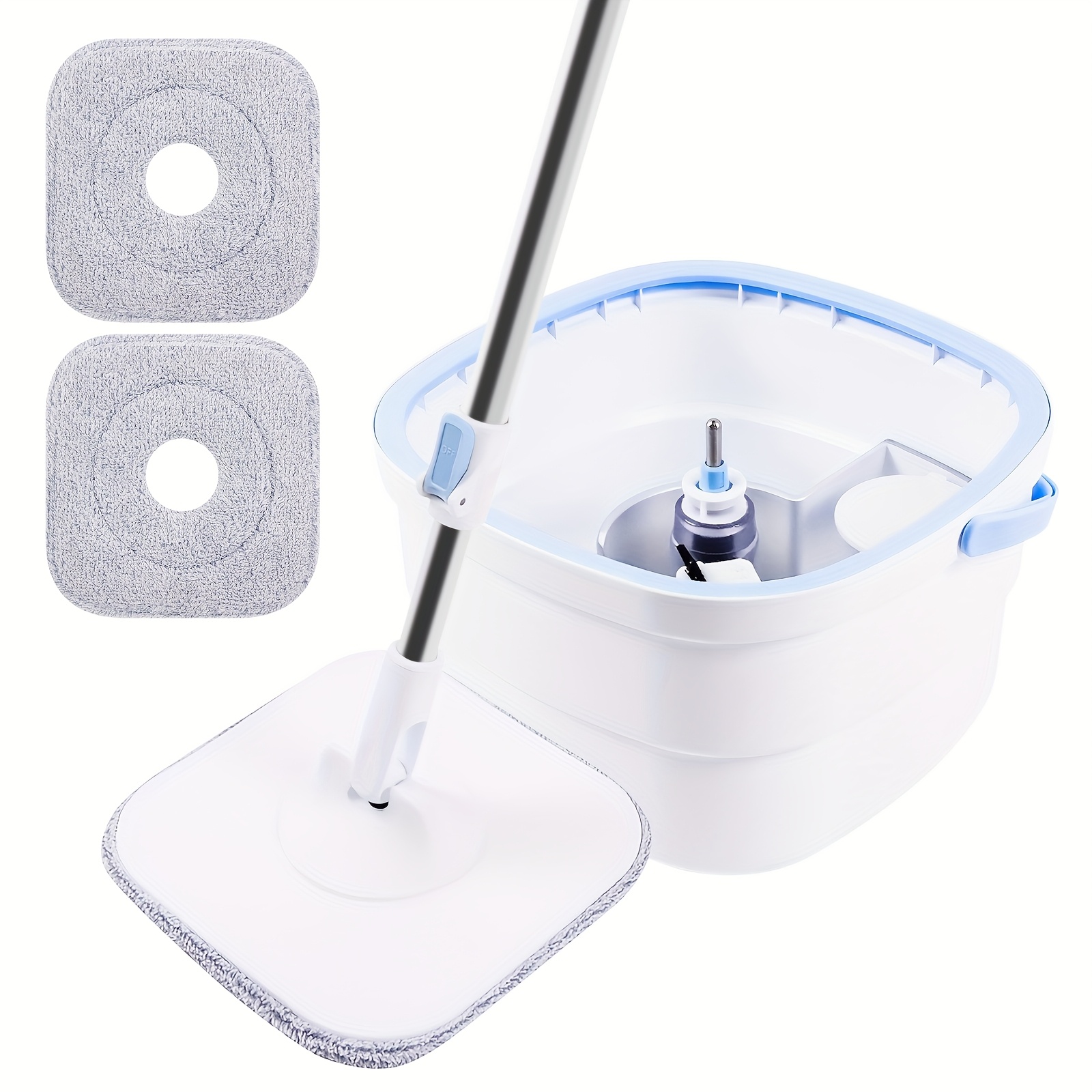 Image of Multi-functional Wash & Mop And Bucket Set 360° Flat Mop With 2 Microfiber Mop Pads, Adjustable Handle, Spin And Mop And Bucket Set, Spin Mop For Cleaning Floors, Hard Wood, Tile
