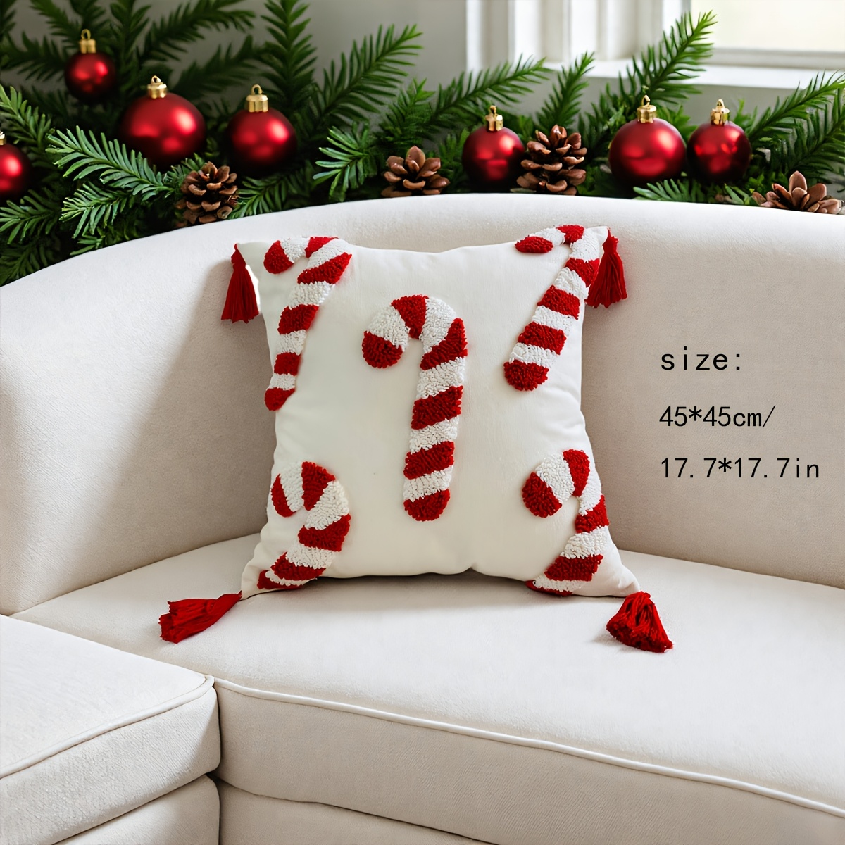 Handmade Pillowcase, Christmas Candy Cane Design, Zipper Closure, ,, Canvas Decorative Pillowcase, Suitable For Living Room, Bedroom, Study, Car - Filling Not Included, Sofa Pillow 445x45cm