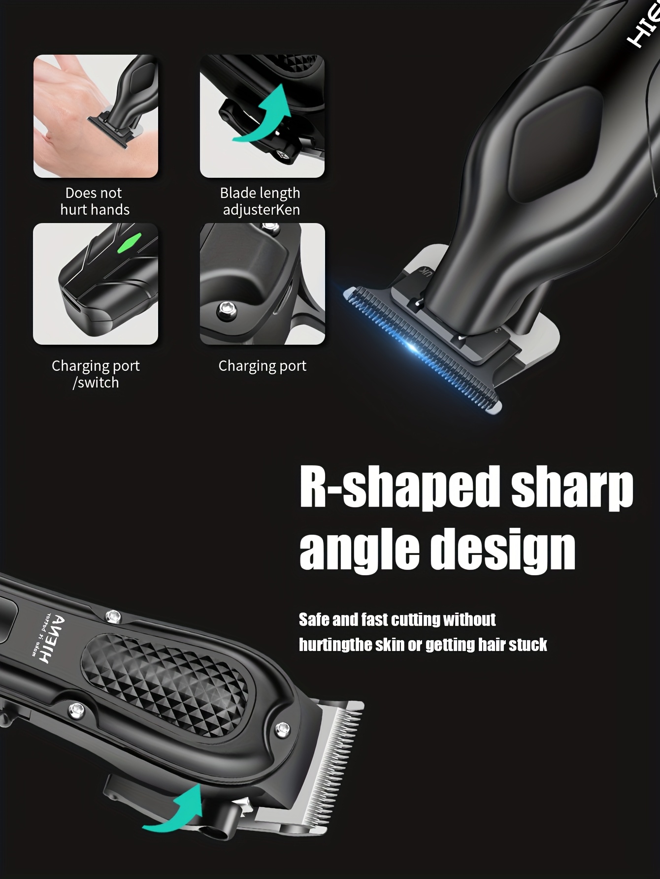 HIENA PRO Men's Electric Hair Clipper Set - Sleek Black Beard Trimmer with LCD Display, T-Blade, USB Rechargeable, 1500mAh Lithium Battery, Includes Multiple Comb Attachments for Styling & Grooming - Ideal Gift