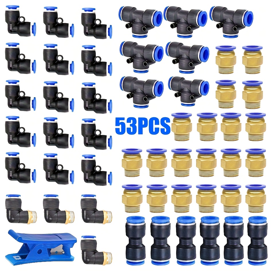Image of 53pcs Kit Of Push-to-connect Fittings - Quick Connectors With Barbs Designed For Air Hoses - Fittings For Air Hoses