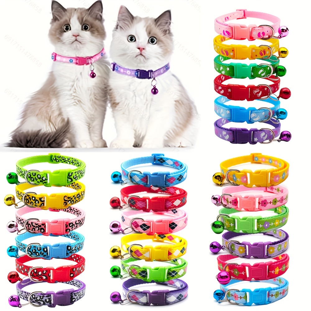 

24pcs Cat Collars With Bells, Soft Adjustable Reflective Kitten Collars, Cute Styles For Newborn Pets, Variety Of Colors, Suitable For Cats & Small Dogs
