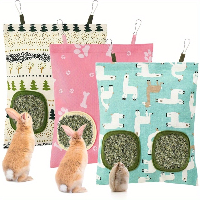 

3pcs Hay Bags For Rabbit 2 Hole Hanging Hay Feeder Guinea Pig Hay Bags, Rabbit, Hamster Small Pets And Animals