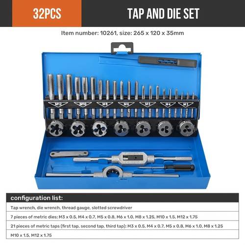 metric tap and die set in 4 specifications 14pcs 20pcs 32pcs 40pcs sets metric thread tapping set with wrench m12 sizes high quality threading tools for diy and repairs screwdriver and thread gauge metric tapping set