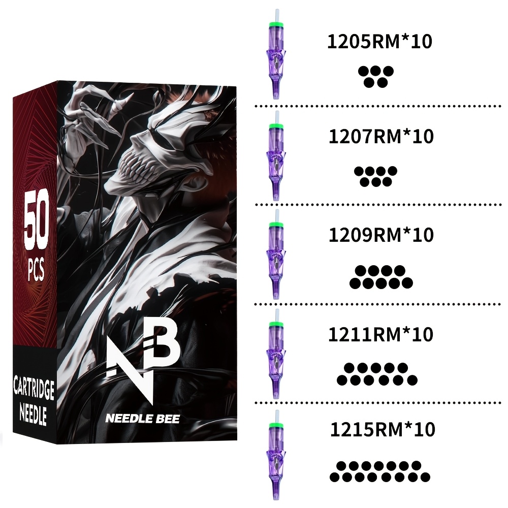 Image of 50 Tattoo Needles Set, Multiple Sizes , Professional Steel Needles, Rl, Rs, Rm, M1, 5 Combinations , Disposable Tattoo Cartridge Needles, Essential Tattoo Supplies For Professional