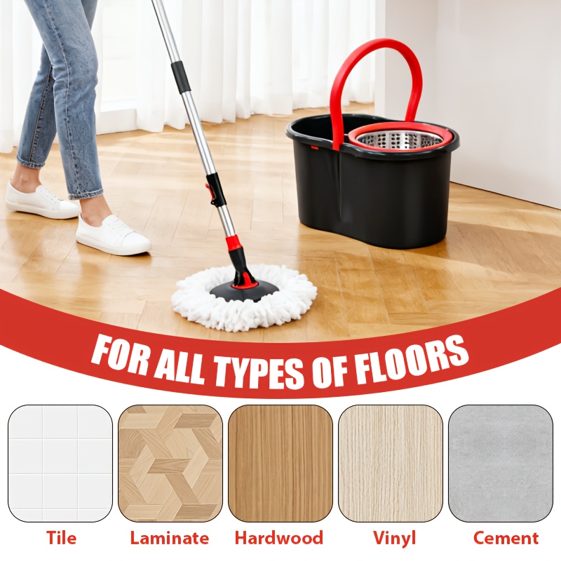 TEMU Mop And Bucket Set, Mop And Bucket With Wringer Set And 1 Microfiber Mop Refills, Extended Handle Spinning Mop For Floor Cleaning, Black