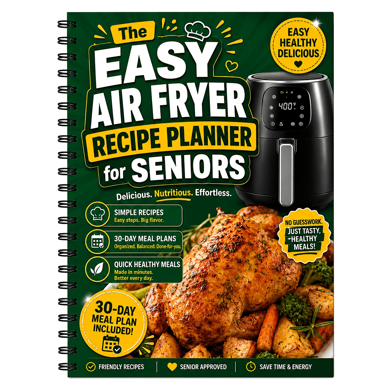 TEMU Recette de friteuse à air A5 pour personnes d'âge moyen et seniors, ingrédients faciles pour une , journal de friteuse à air facile à utiliser
