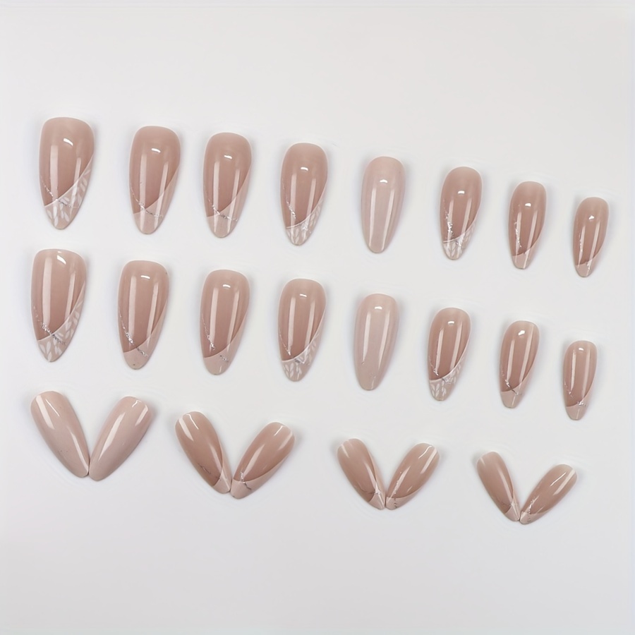 24pcs chic almond shaped press on nails nude gradient with golden glitter accents medium length french manicure style easy to apply remove   casual attire or special occasions nail art 1
