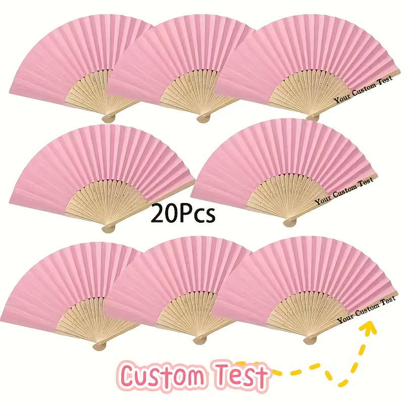 TEMU [free Custom Engraving] 20pcs Custom Elegant Pink Hand Fans - Portable Wedding Party Accessory, With Personalized Name/message Area, Soft Pink