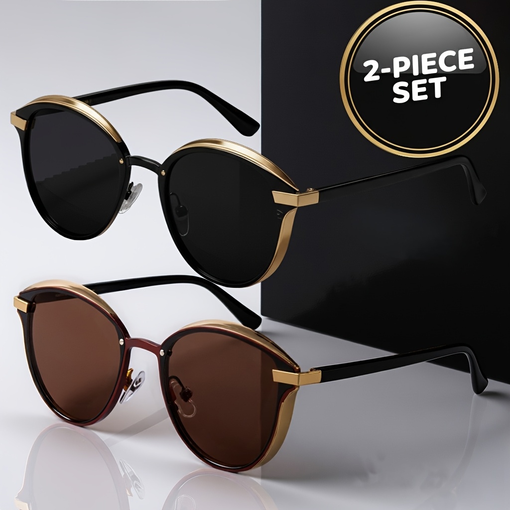 TEMU Unisex Polarized Sunglasses (2pcs Set), Protection Lightweight Metal + Includes Durable Case And Microfiber Cleaning Cloth Ideal For Outdoor