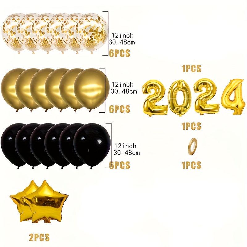 Décoration Nouvel an 2024, Kit de Ballon 2024 Deco Fete Nouvelle Année Noir  Or Ballon Confettis pour New Year Décorations : : Cuisine et Maison
