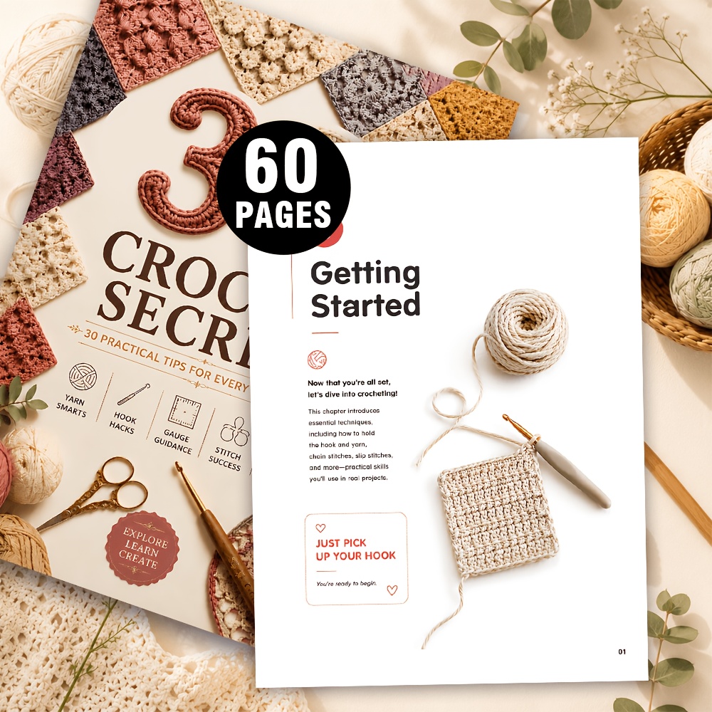TEMU Guide des points de crochet de 60 pages, 30 techniques essentielles, manuel de diagrammes pour les amateurs d'artisanat