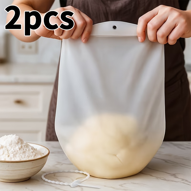 Image of 2pcs Silicone Kneading Bag For Restaurant, Flour Mixing Bag, Multifunctional Dough Mixing Bag, Suitable For Bread, Pastry, Pizza, Corn Cake, Storage Bag, Cooking