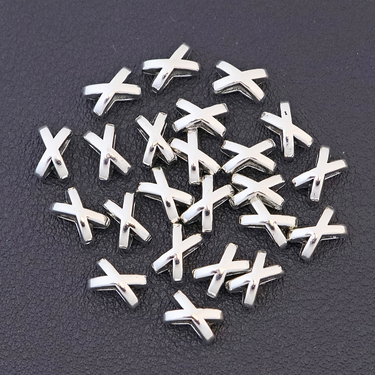 TEMU 50pcs X-shaped Straight Hole Spacer Beads, Antique Silvery Alloy Minimalist Cross , Smooth Polished Tarnish-resistant Durable Metal Loose
