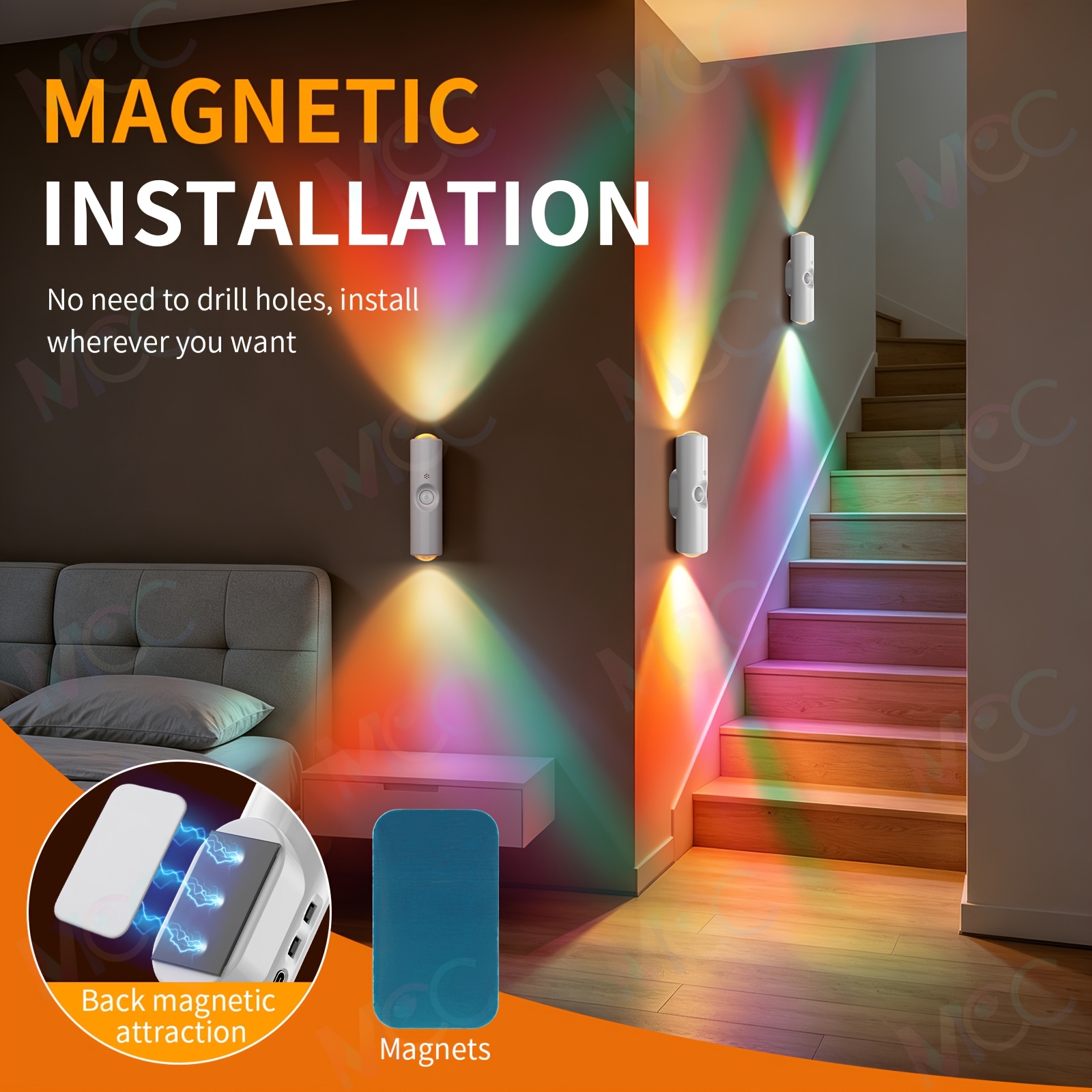 led magnetic night light dual voice motion sensor 9 colors with dimmable brightness 665mah long magnetic installation hallway bedside and storage room ambient lighting Product details 3