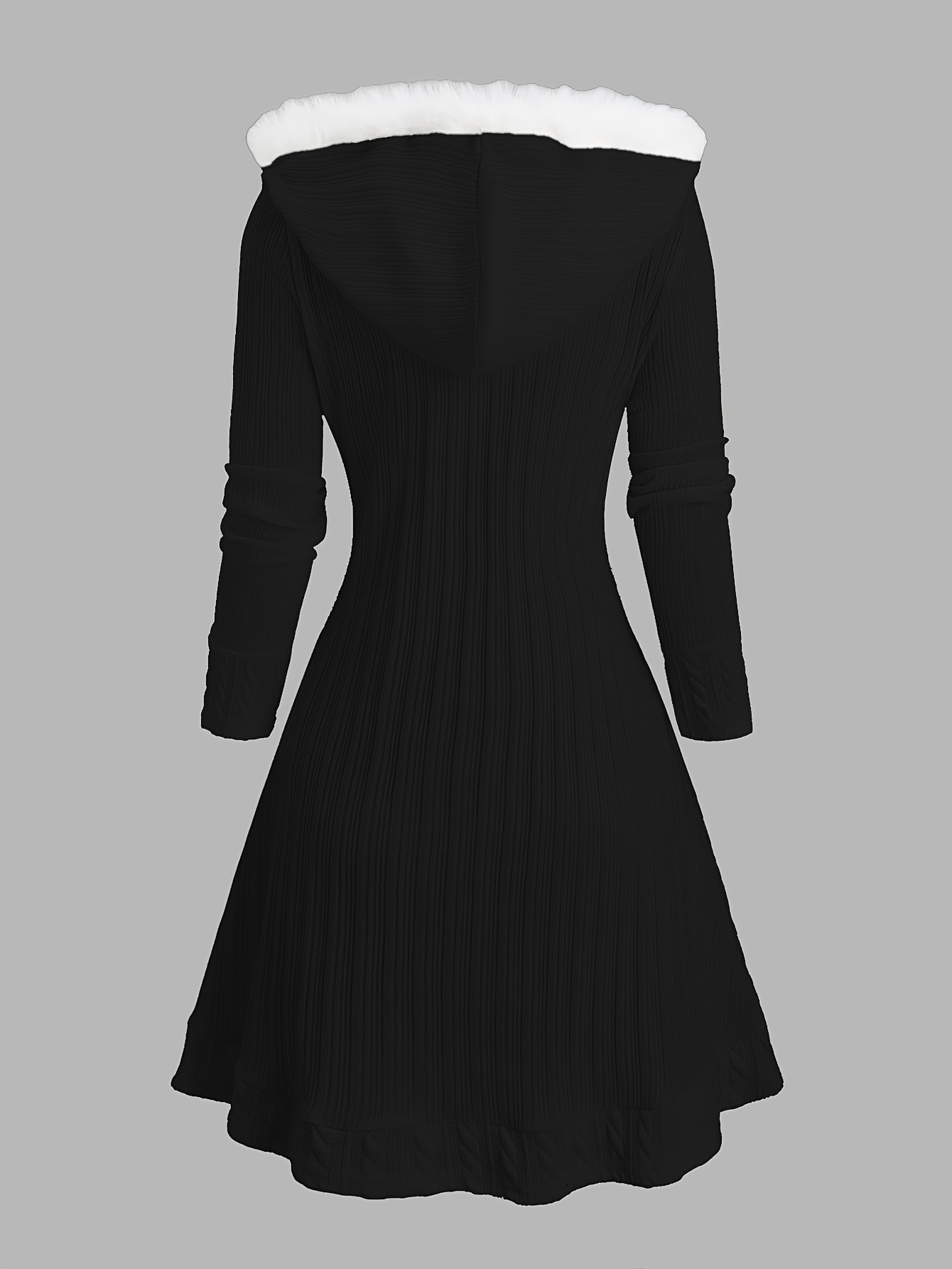 Abrigo tejido con capucha estilo Y2K para mujer, 100% poliéster, color liso, abrigo largo con botones y detalles de pelo sintético, diseño de tejido de cable, colección otoño/invierno - Imagen 4