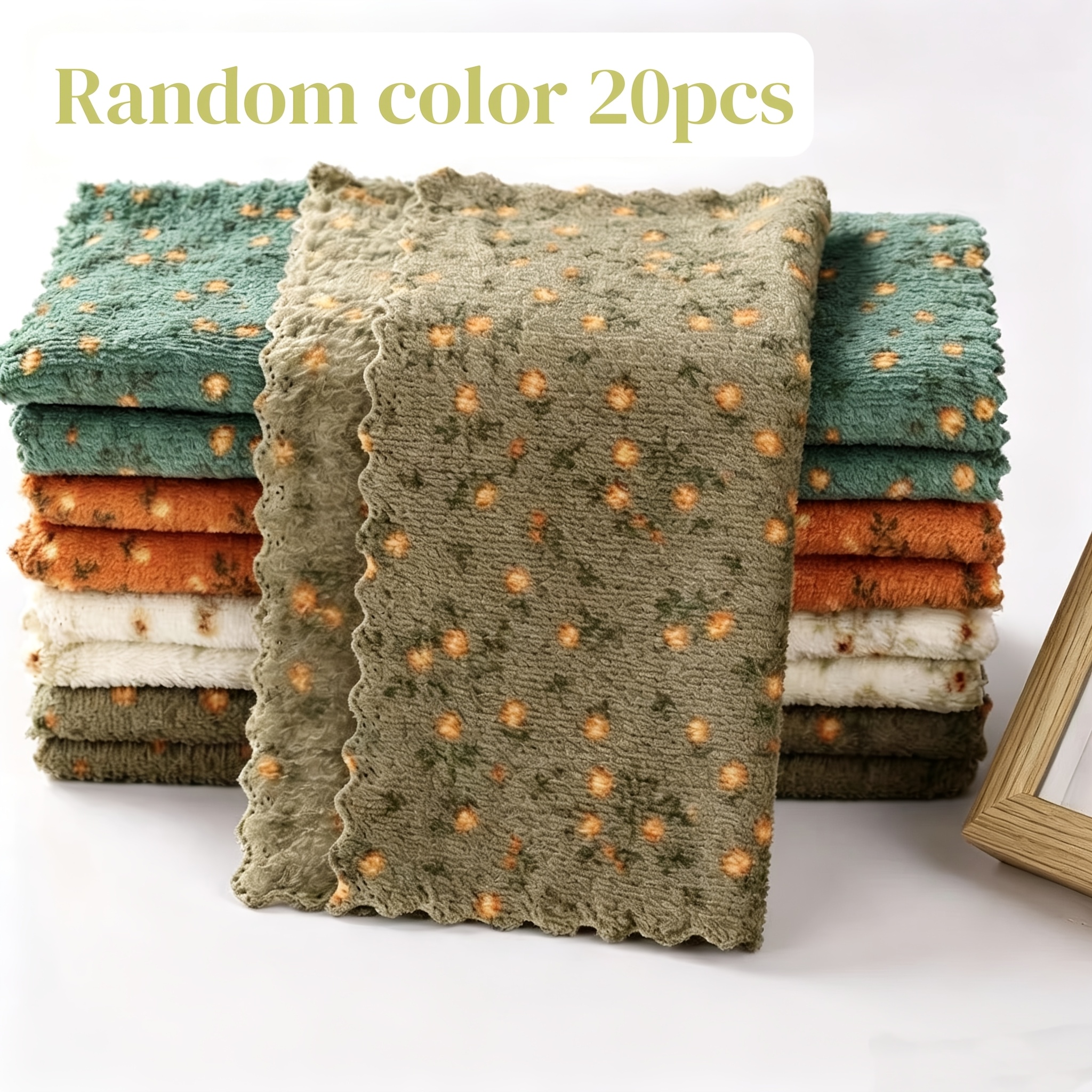 TEMU Lot de 20 torchons de cuisine imprimés à fleurs style champêtre, super absorbants en molleton de , chiffons de nettoyage ménagers réutilisables