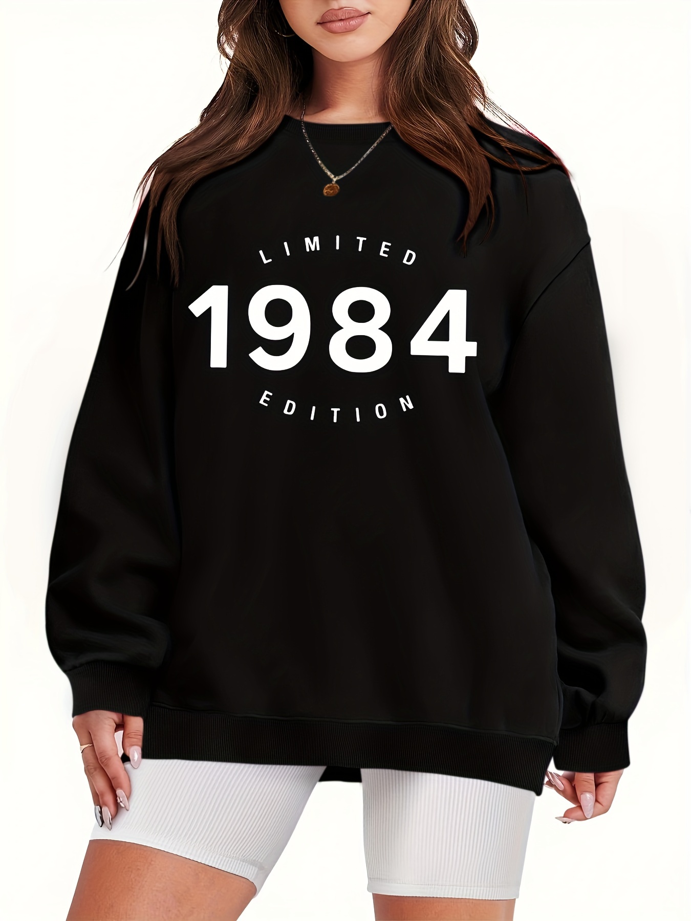 womens   edition 1984 graphic crew neck sweatshirt vibrant pink casual pullover 100 polyester with micro   washable for spring summer fall black 0