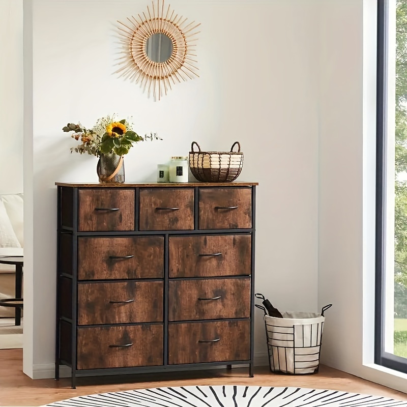 

Dresser For Bedroom With 9 Drawers, Wide Chest Of Drawers, Fabric Dresser, Storage Organizer With Fabric Bins For Closet, Living Room, Hallway