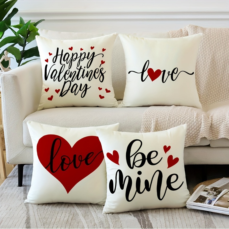 

4pcs Valentines Day Decor Throw Pillow Cover Pillow Cases Decorative For Home Bedroom Sofa Pillowcases 18inxhx18inch No Pillow Insert