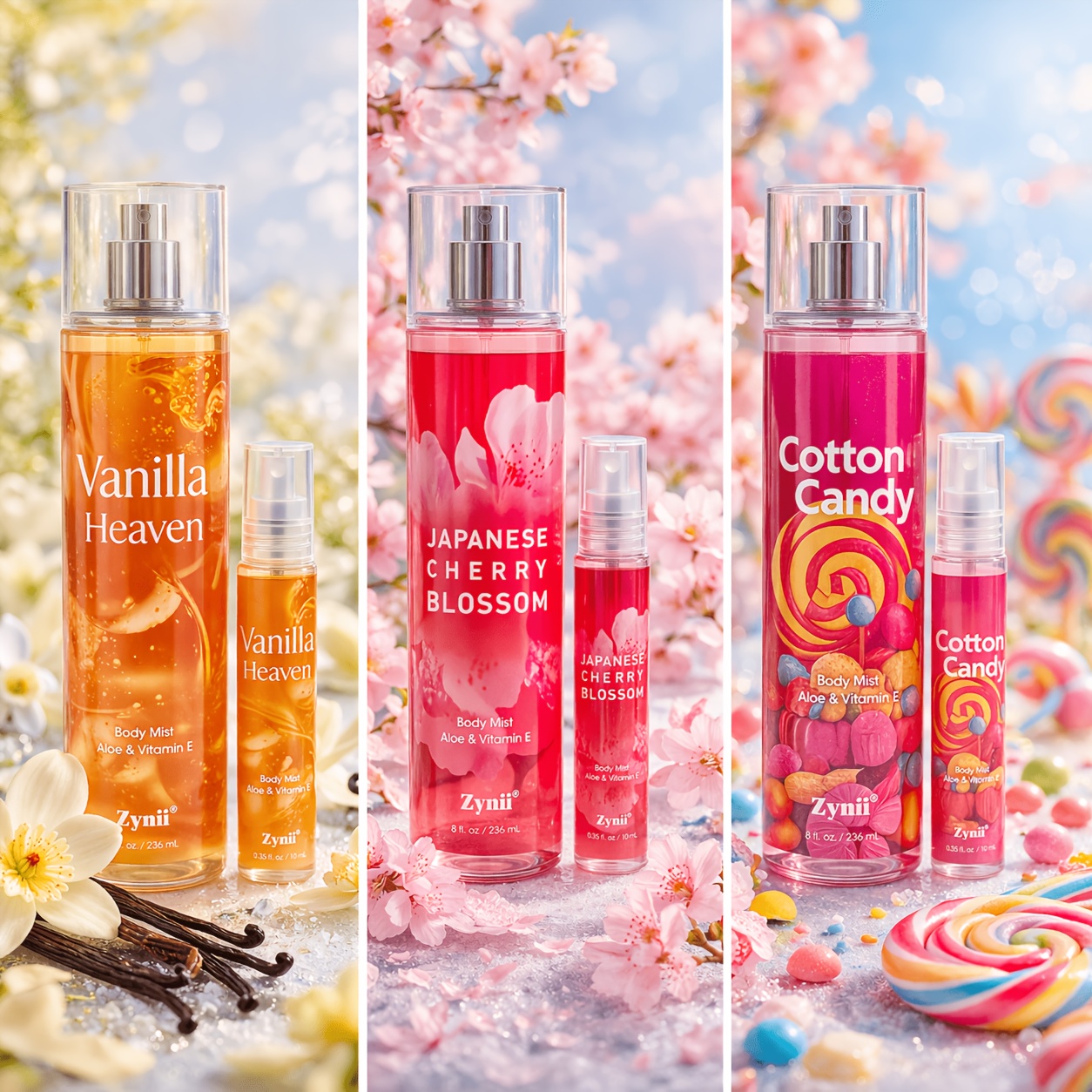 Zynii Women's Perfume Spray, 2026 New, (236ml X 3 + 10ml X 3) Set Of 6 Long-lasting Floral And Fruity Scented Oil Sprays, Non-greasy Formula, Alcohol-based Toilette. Suitable For Hair, Body, Parties