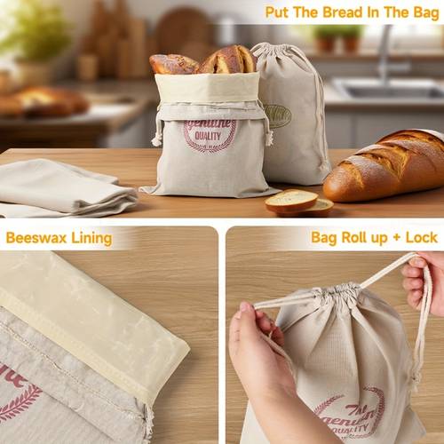 2pcs reusable beeswax bread bags suitable for sourdough and homemade bread freshness